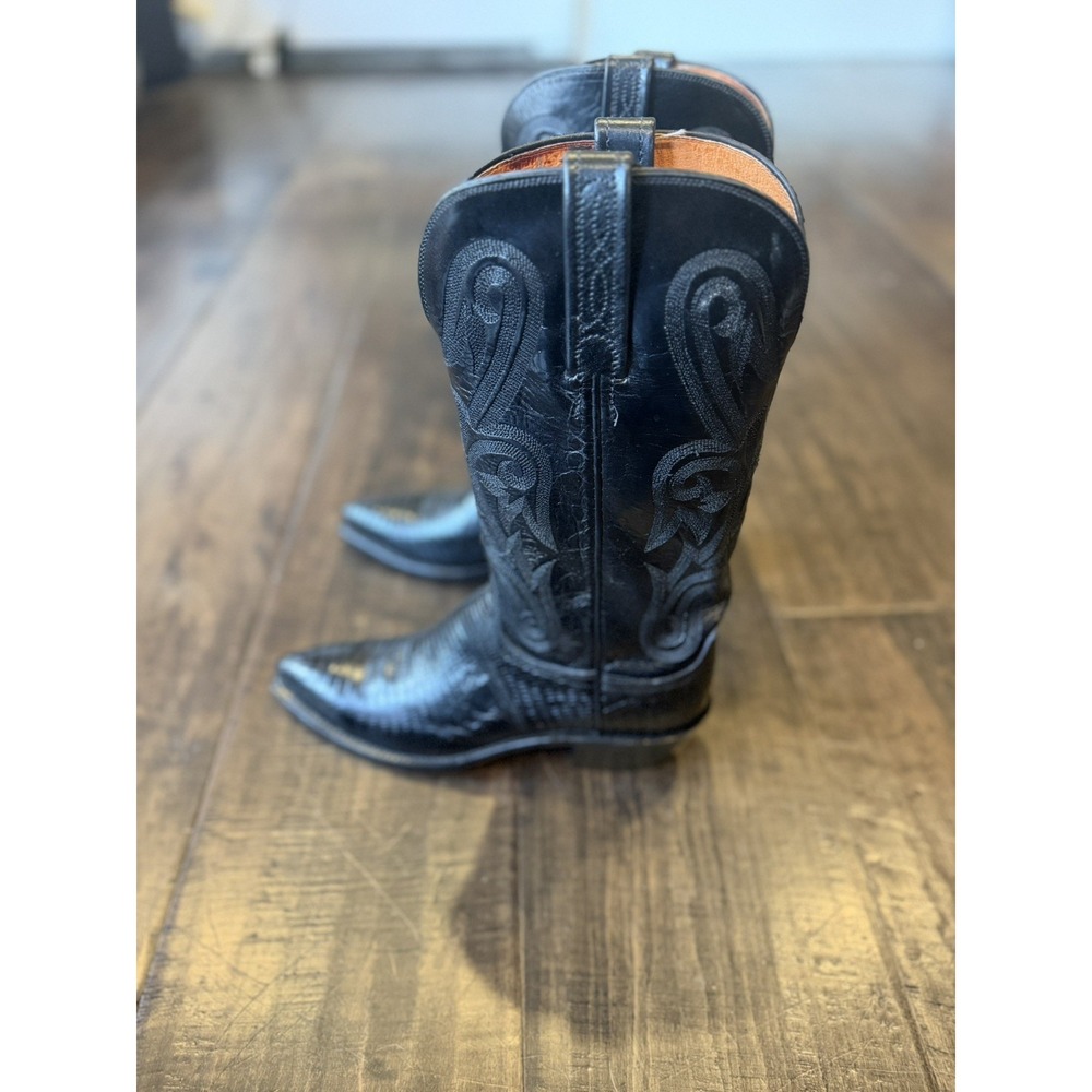 Lucchese 1883 Women N4012 Black Lizard Cowboy Boots Size 8B Western Pointed Toe
